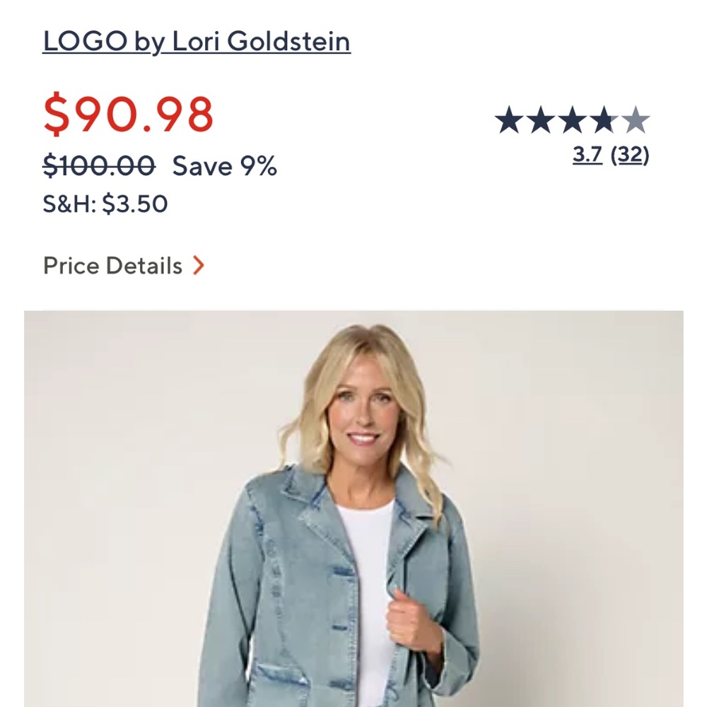 LOGO by Lori Goldstein Stone Wash Notched Collar Blazer